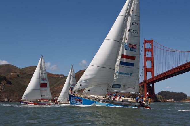 The Clipper Race fleet left Jack London Square in Oakland on 14 April to start Race 10, to Panama, escorted by US Coast Guard cutter Sockeye - Clipper 11-12 Round the World Yacht Race  © Abner Kingman/onEdition